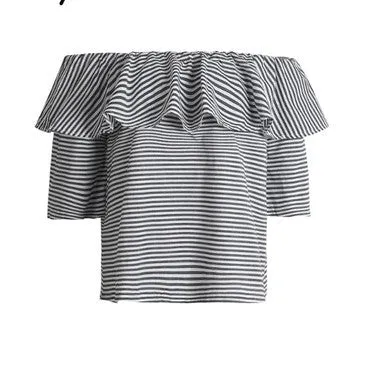 3/4 Sleeves Off Shoulder Striped Blouse