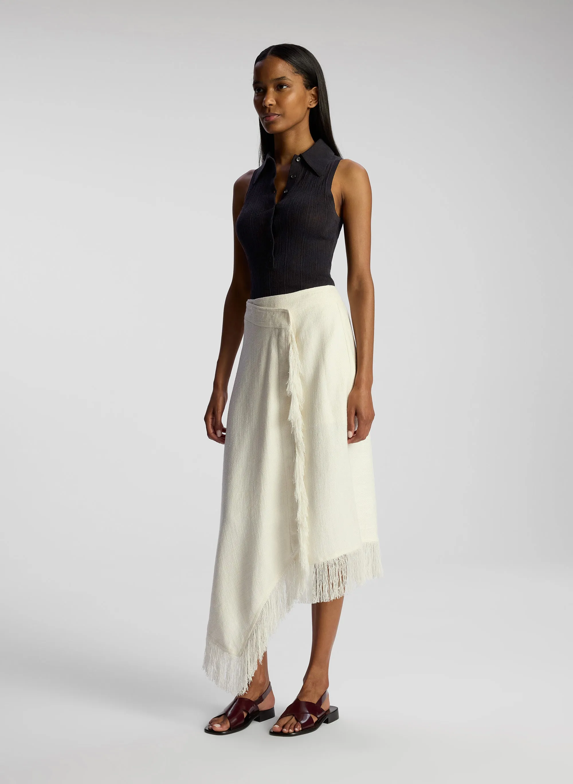 Amelie Fringe Wrap Midi Skirt