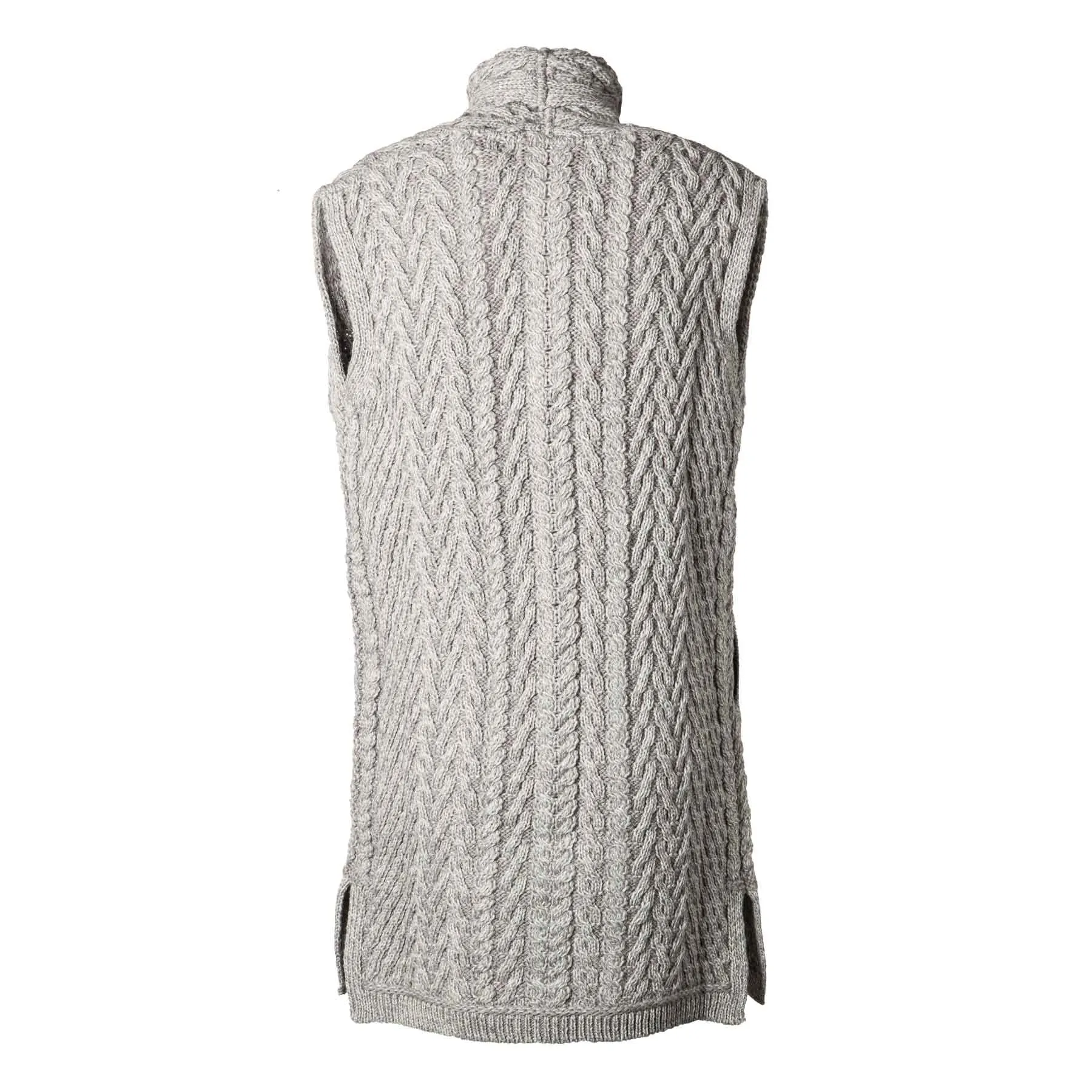 Aran Knit Long Vest, Soft Grey