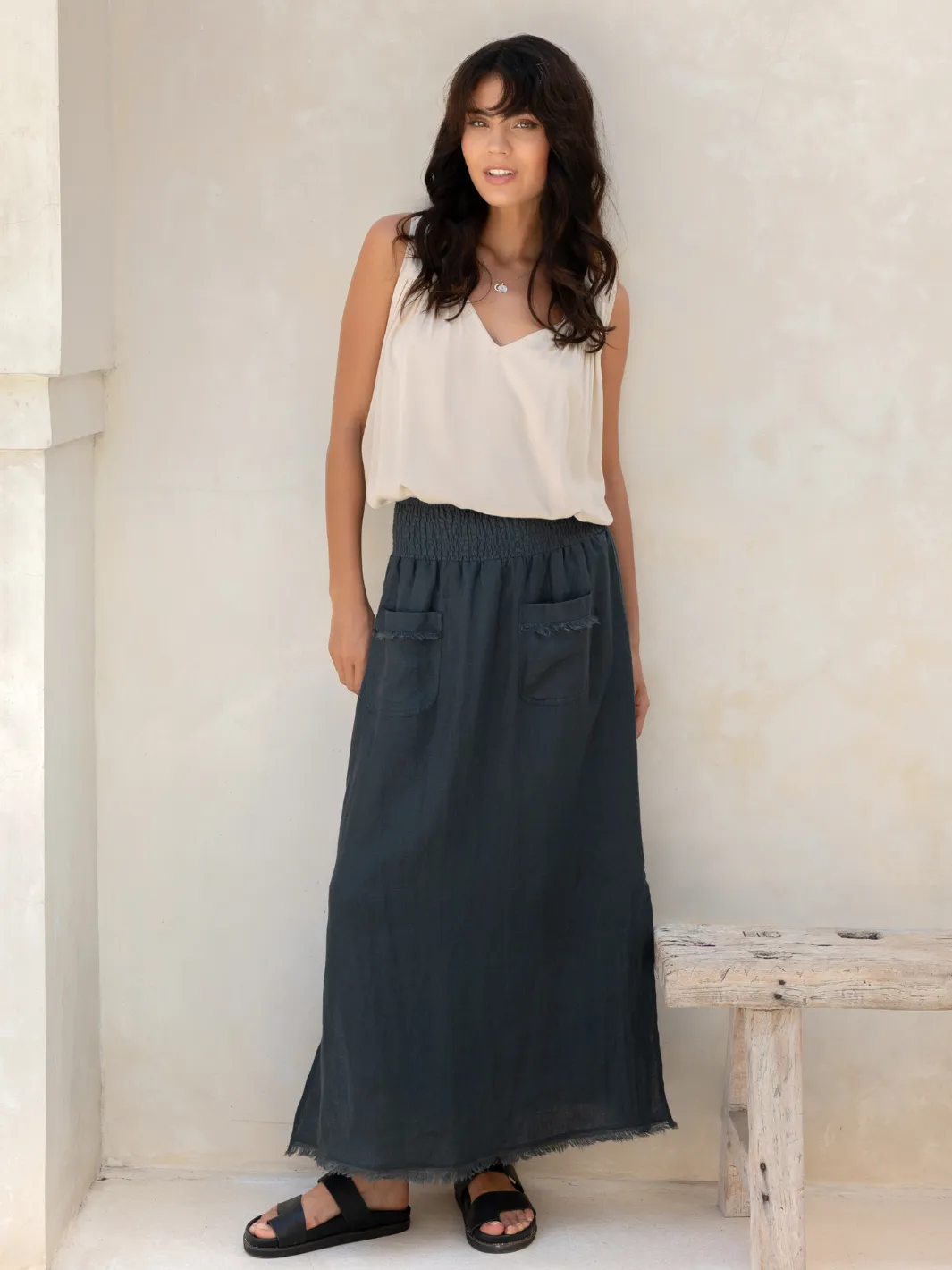 Aurora French Linen Skirt Charcoal