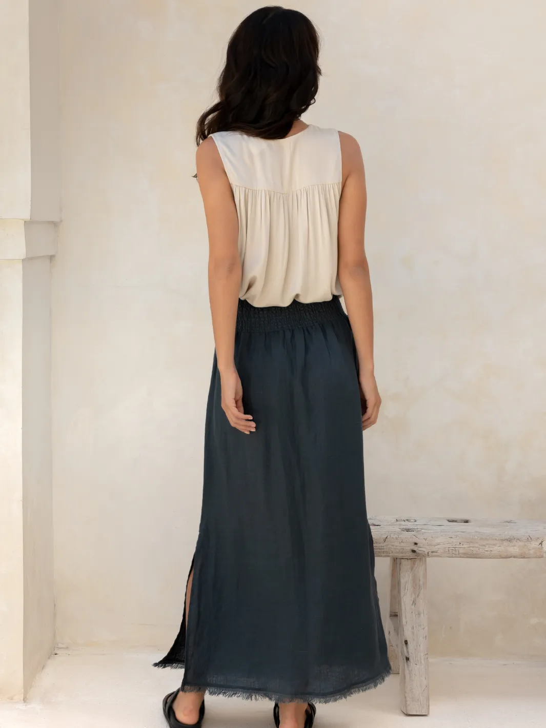 Aurora French Linen Skirt Charcoal