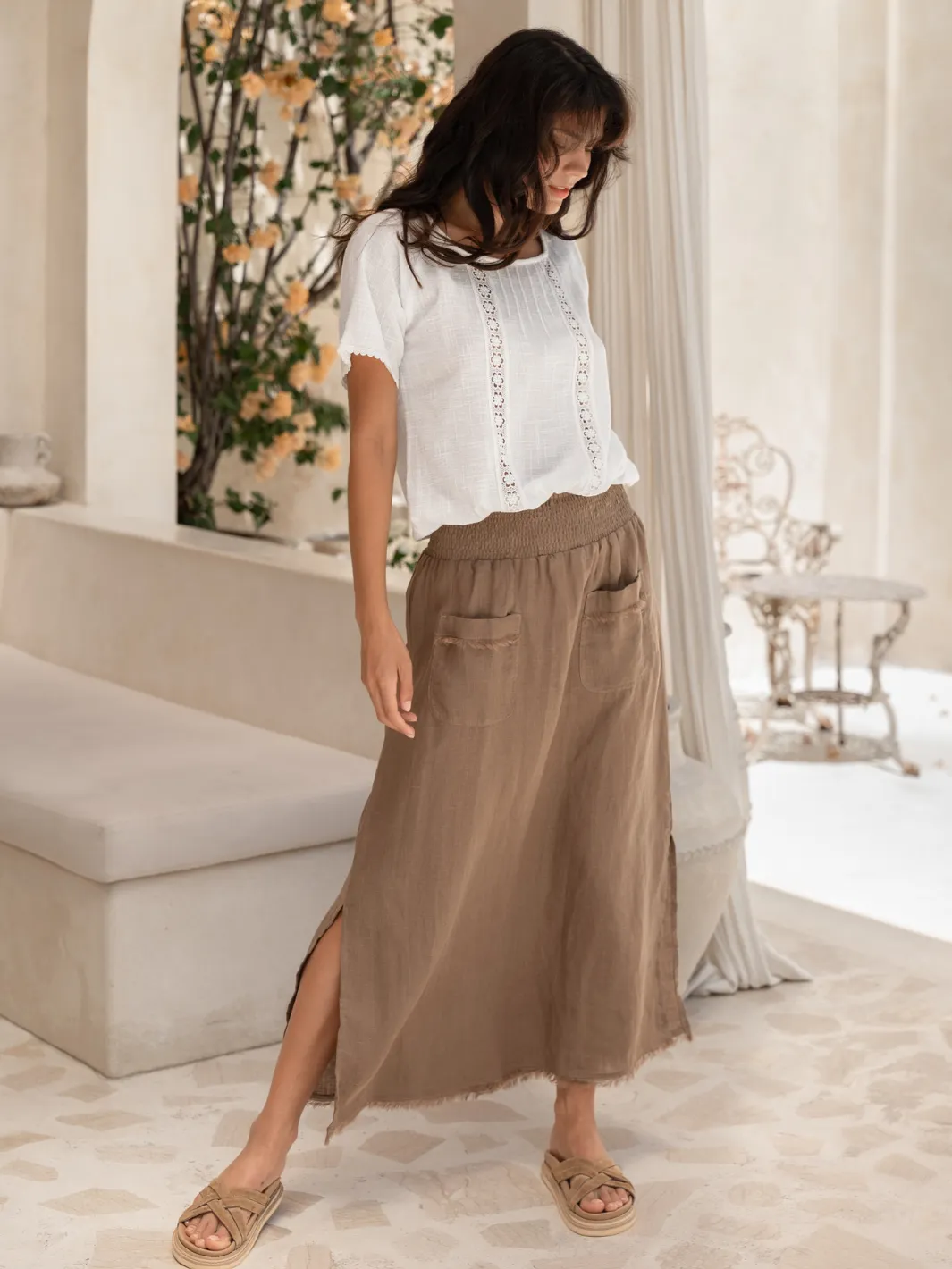 Aurora French Linen Skirt Cinnamon