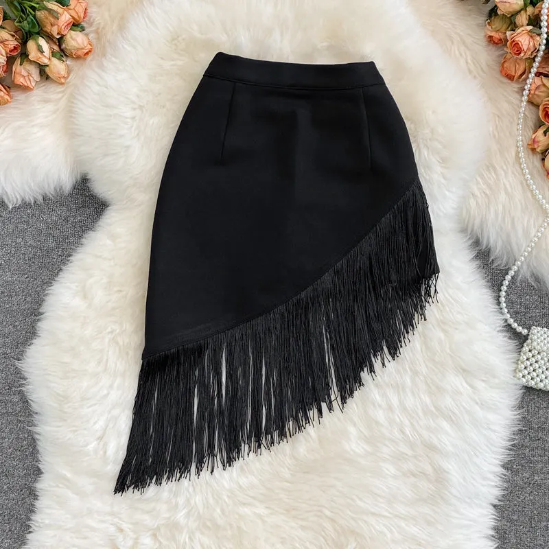 Black fringed irregular skirt    S478