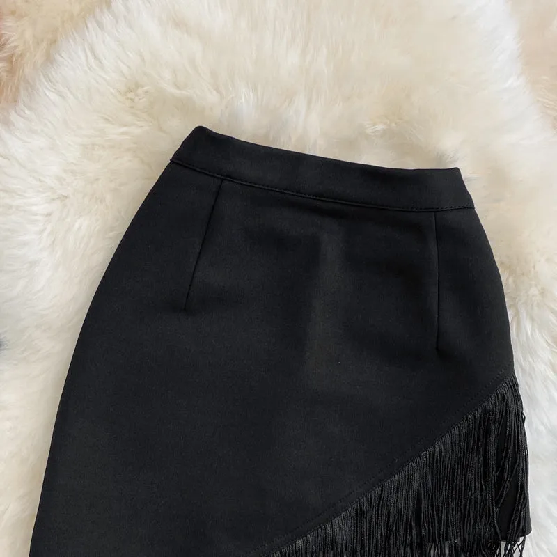 Black fringed irregular skirt    S478