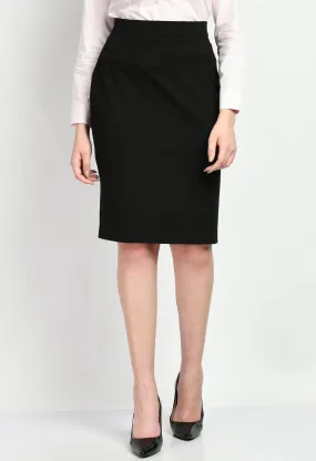 Black Leadership Solid Stretch Pencil Skirt