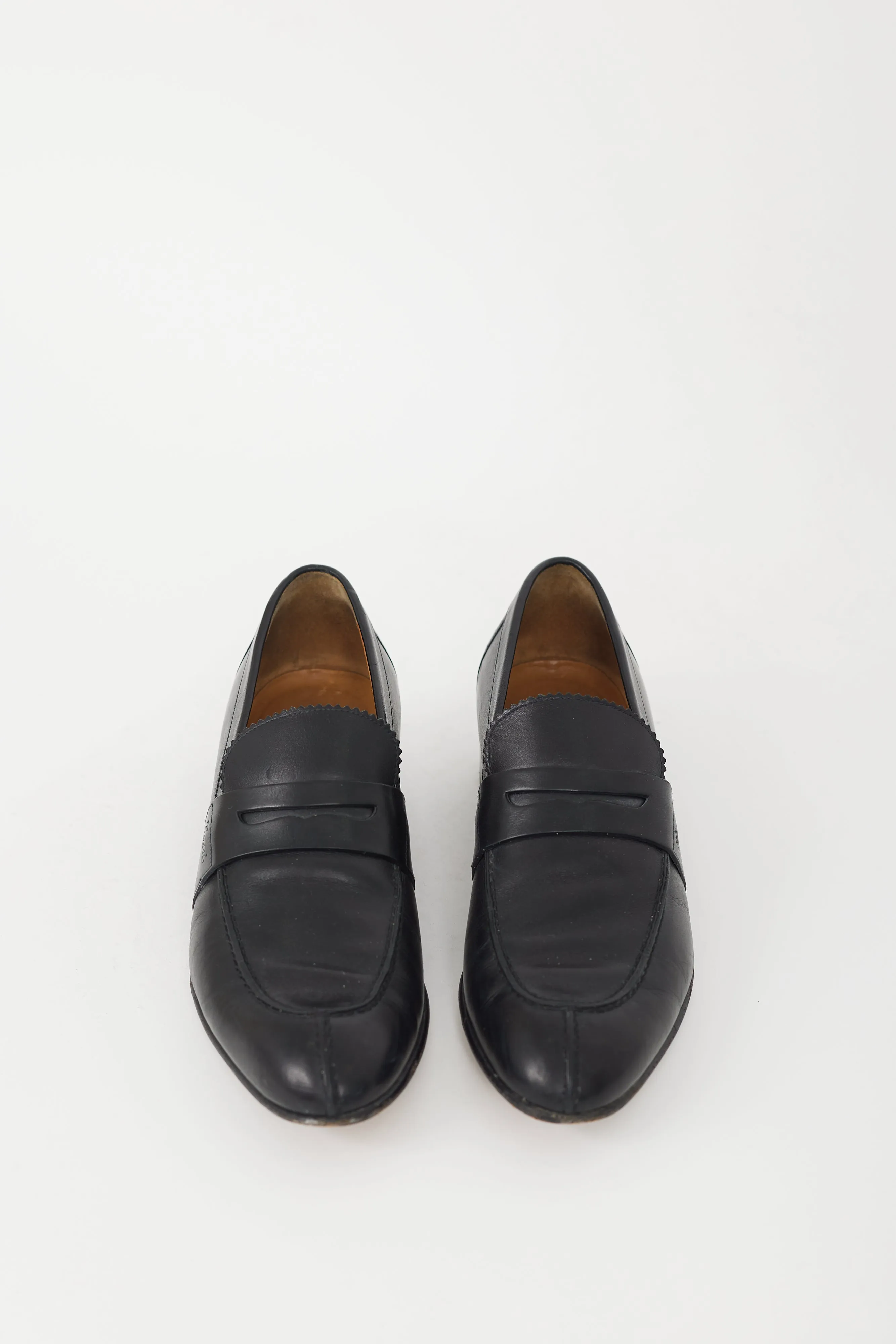 Black Leather Pointed Toe Penny Loafer