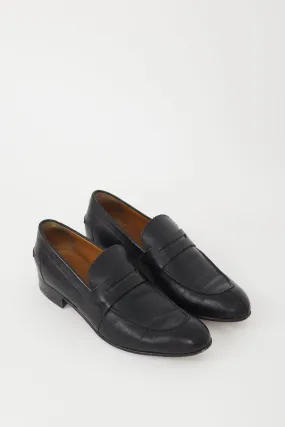 Black Leather Pointed Toe Penny Loafer