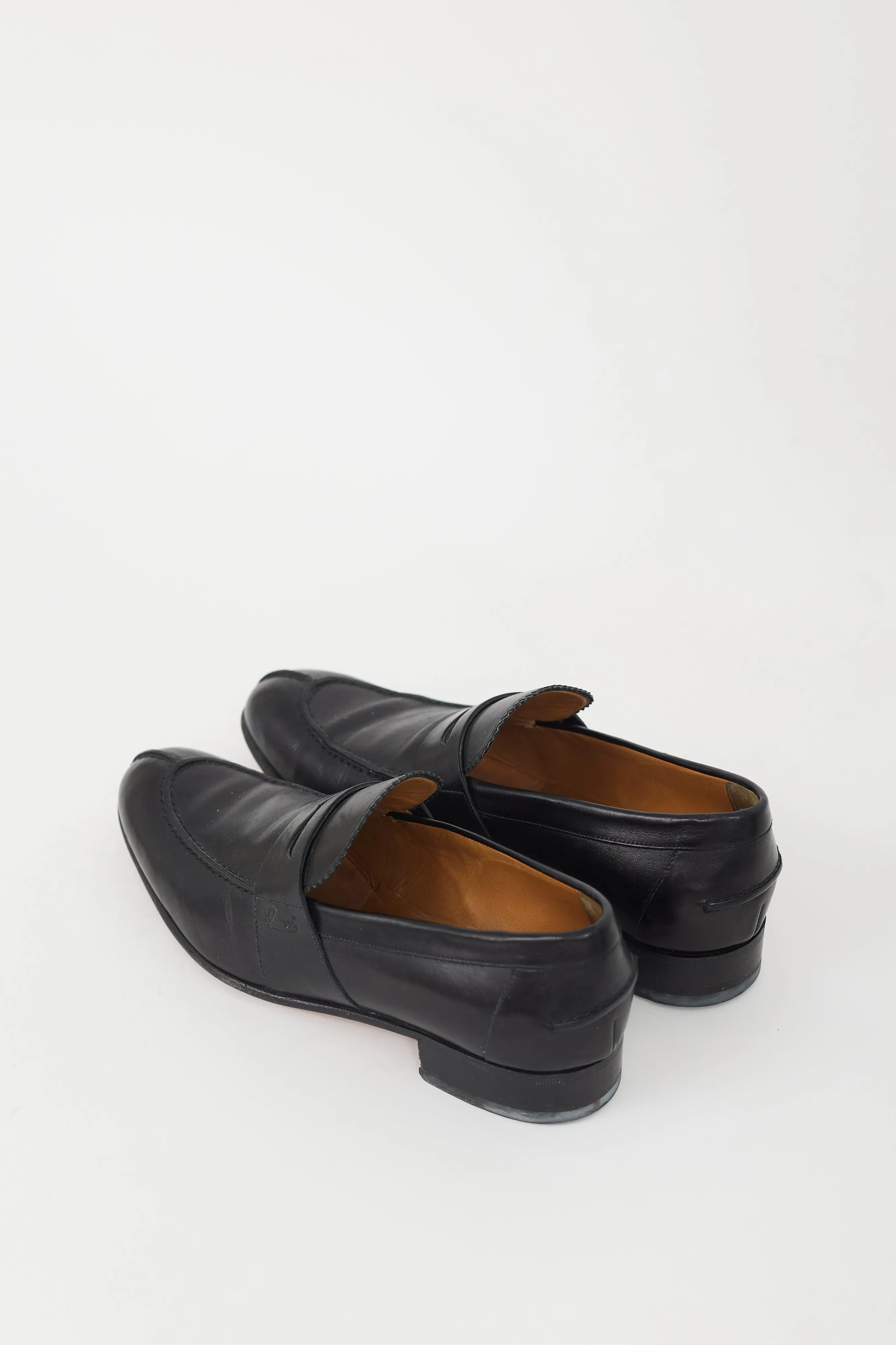 Black Leather Pointed Toe Penny Loafer