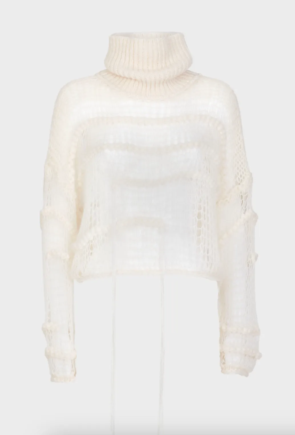 Boxy Turtleneck Mesh Sweater - White