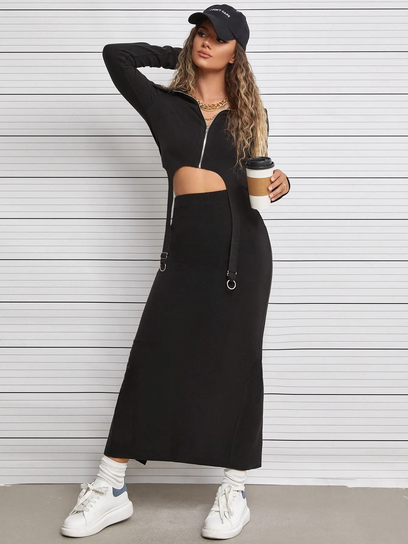 Casual Plain Split Thigh High Waist Maxi Women Skirt