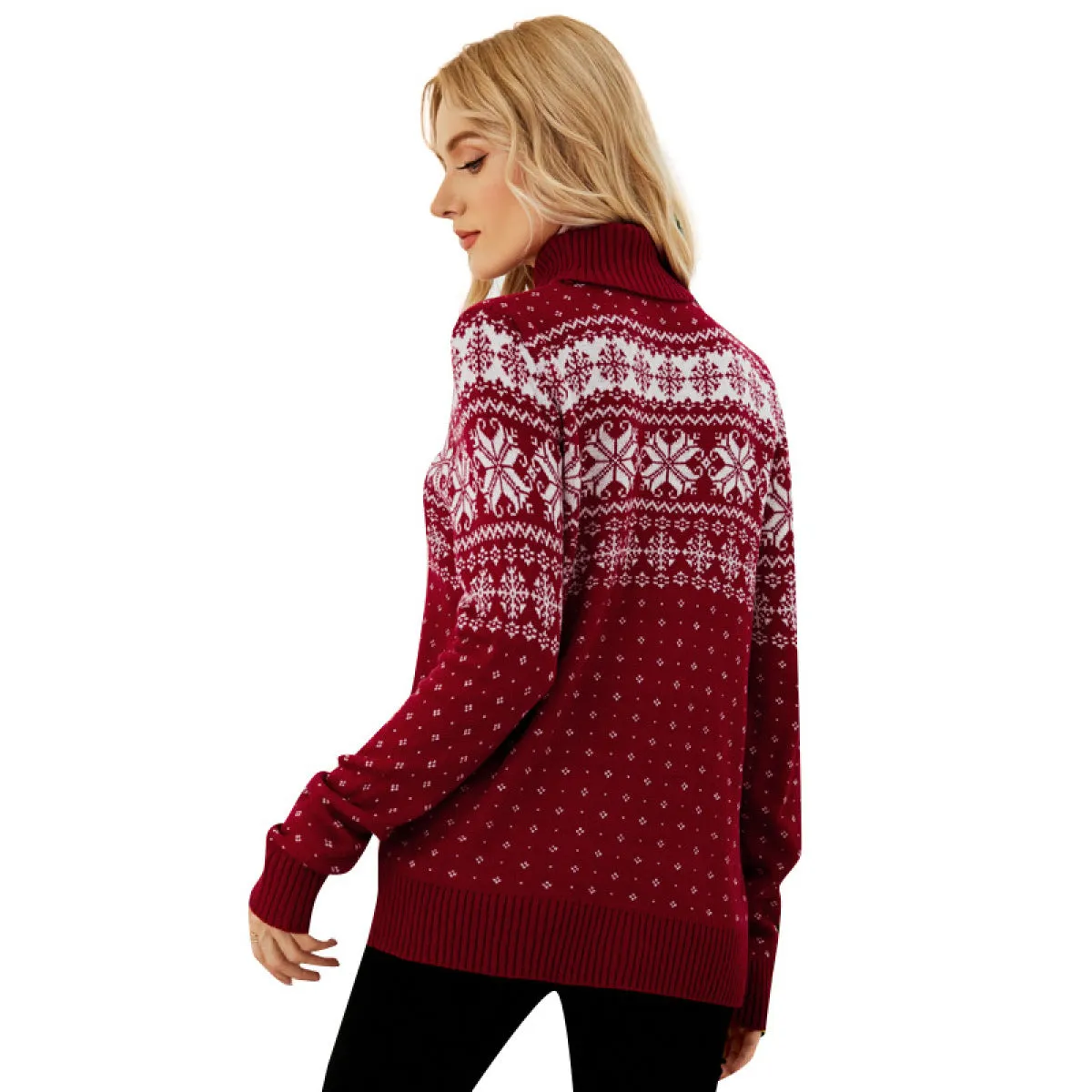 Christmas Snowflake Turtleneck Knitted Pullover Sweater