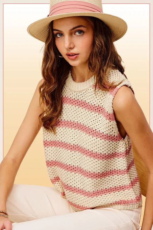 Chunky Stripe Sleeveless Sweater Top