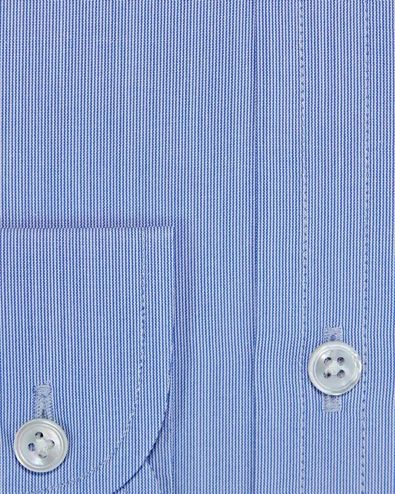 Classic Fit Blue Hairline Stripe Cotton Poplin Shirt with Classic Collar & Two Button Cuff