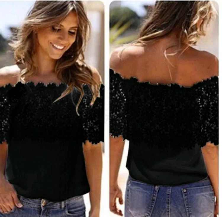 Crochet Off-Shoulder Chiffon Lace Blouses