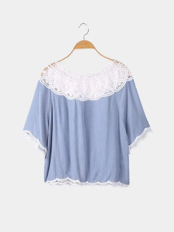 Custom Off The Shoulder Lace Half Sleeve Grey Top