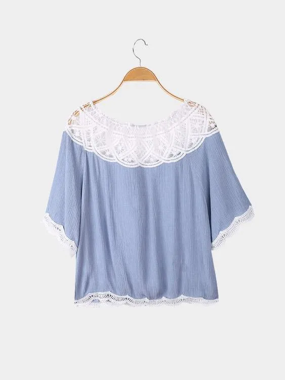 Custom Off The Shoulder Lace Half Sleeve Grey Top