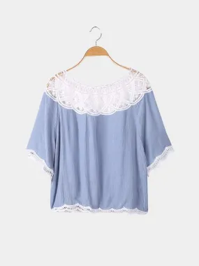 Custom Off The Shoulder Lace Half Sleeve Grey Top