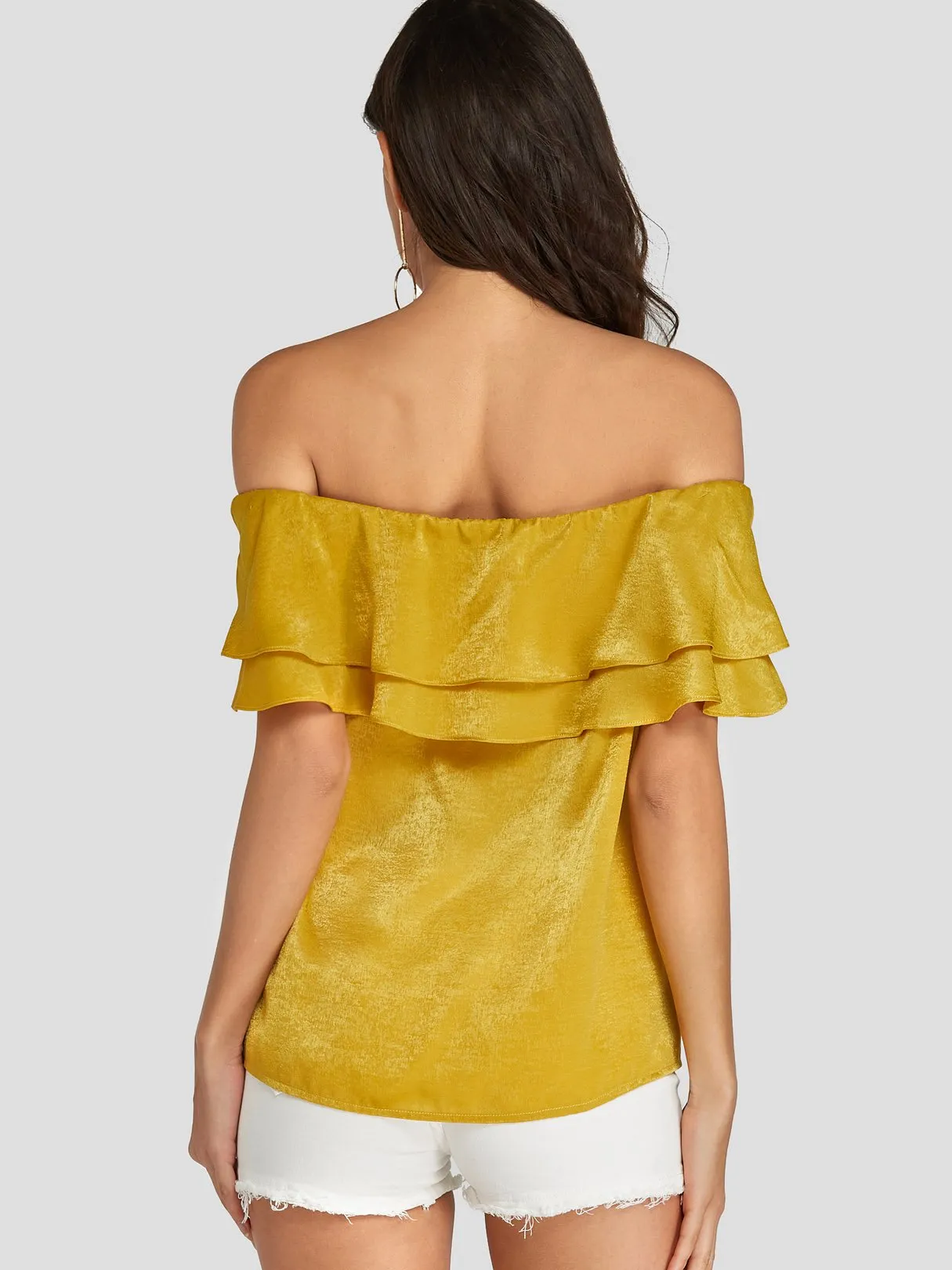 Custom Off The Shoulder Plain Short Sleeve Yellow Blouses