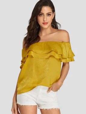 Custom Off The Shoulder Plain Short Sleeve Yellow Blouses