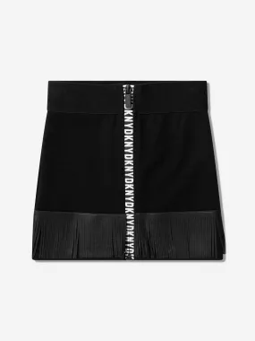 DKNY Girls Fringed Zip Up Milano Skirt in Black