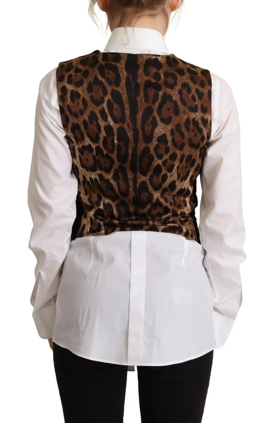 Dolce & Gabbana Black V-neck Leopard Corduroy Button Vest Top