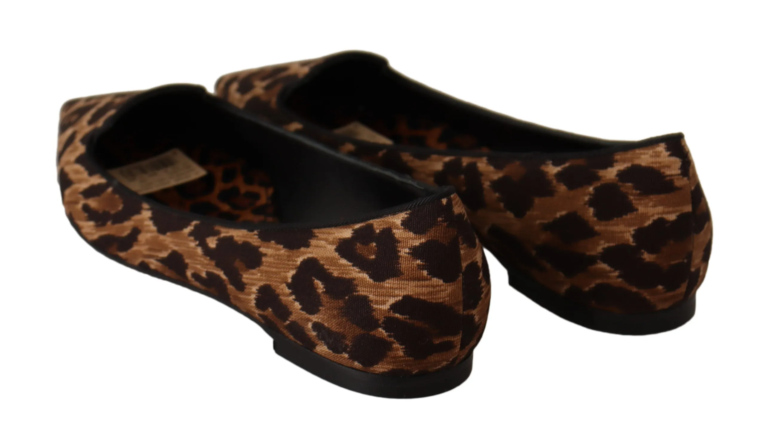 Dolce & Gabbana Brown Leopard Cotton Ballerina Loafers Shoes