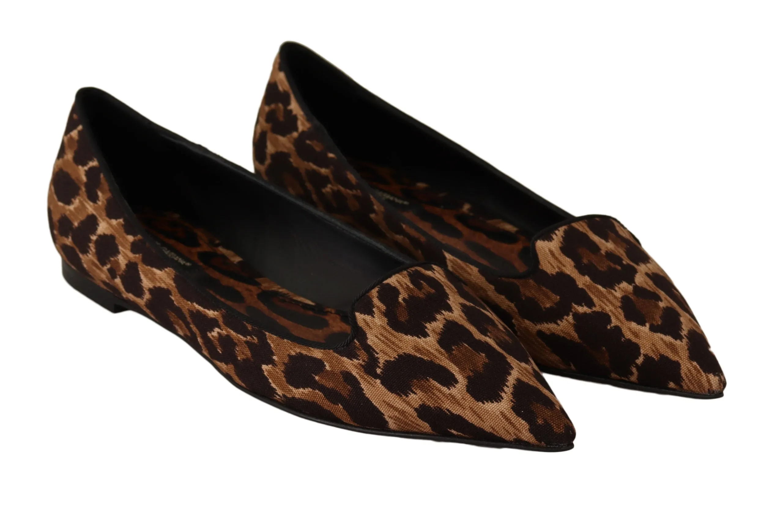 Dolce & Gabbana Brown Leopard Cotton Ballerina Loafers Shoes