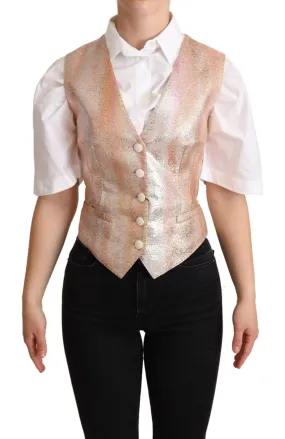 Dolce & Gabbana Pink Waistcoat Stripe Waistcoat Vest Top