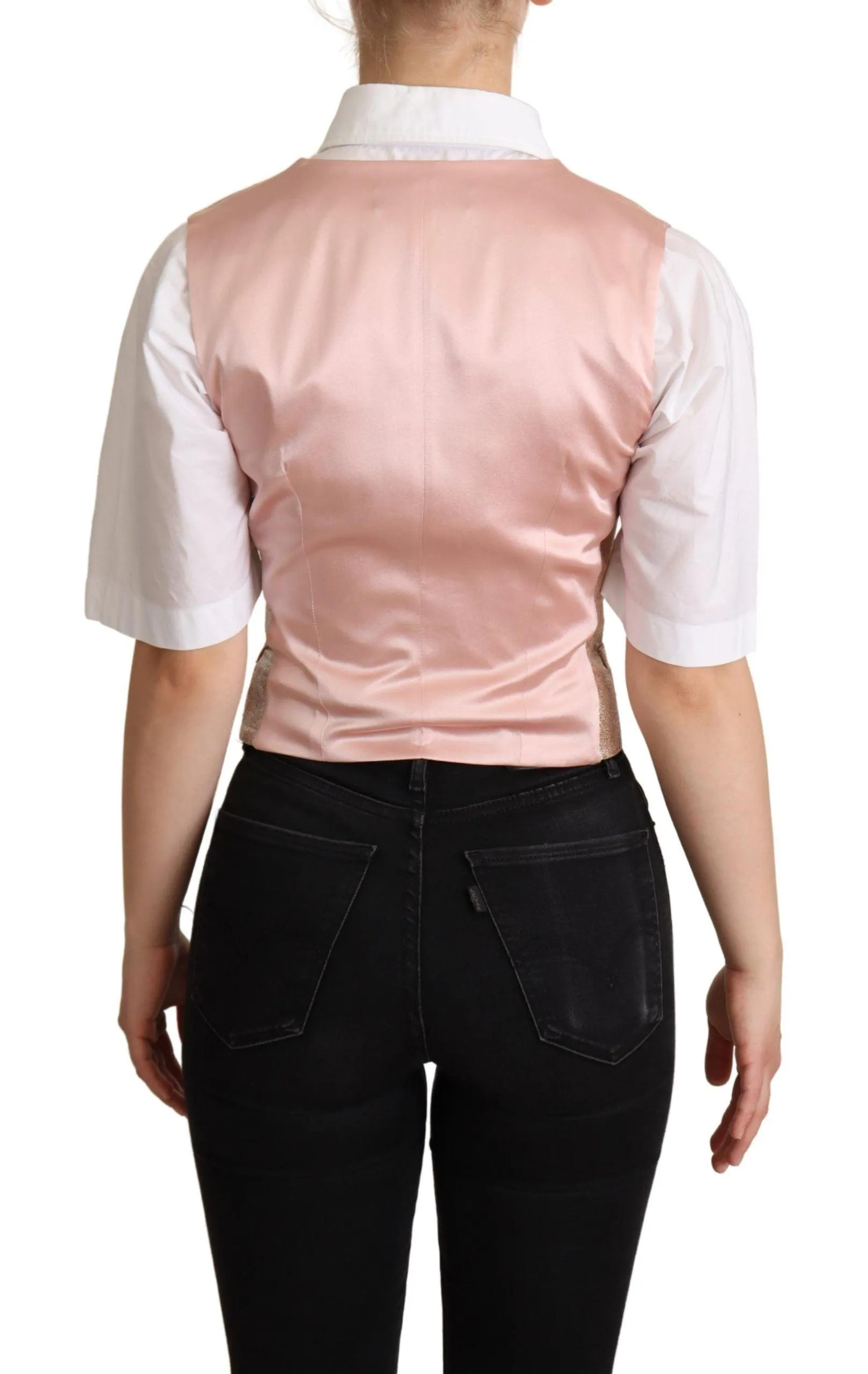 Dolce & Gabbana Pink Waistcoat Stripe Waistcoat Vest Top