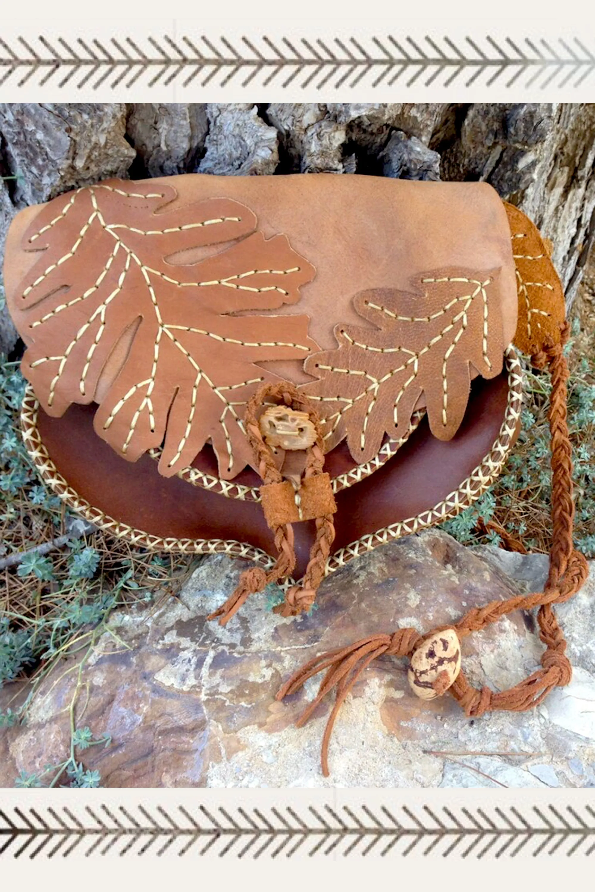 Earth Leaf Hand Stitched Leather Bag ~