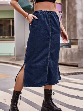 Elastic Waist Drawstring Denim Skirt