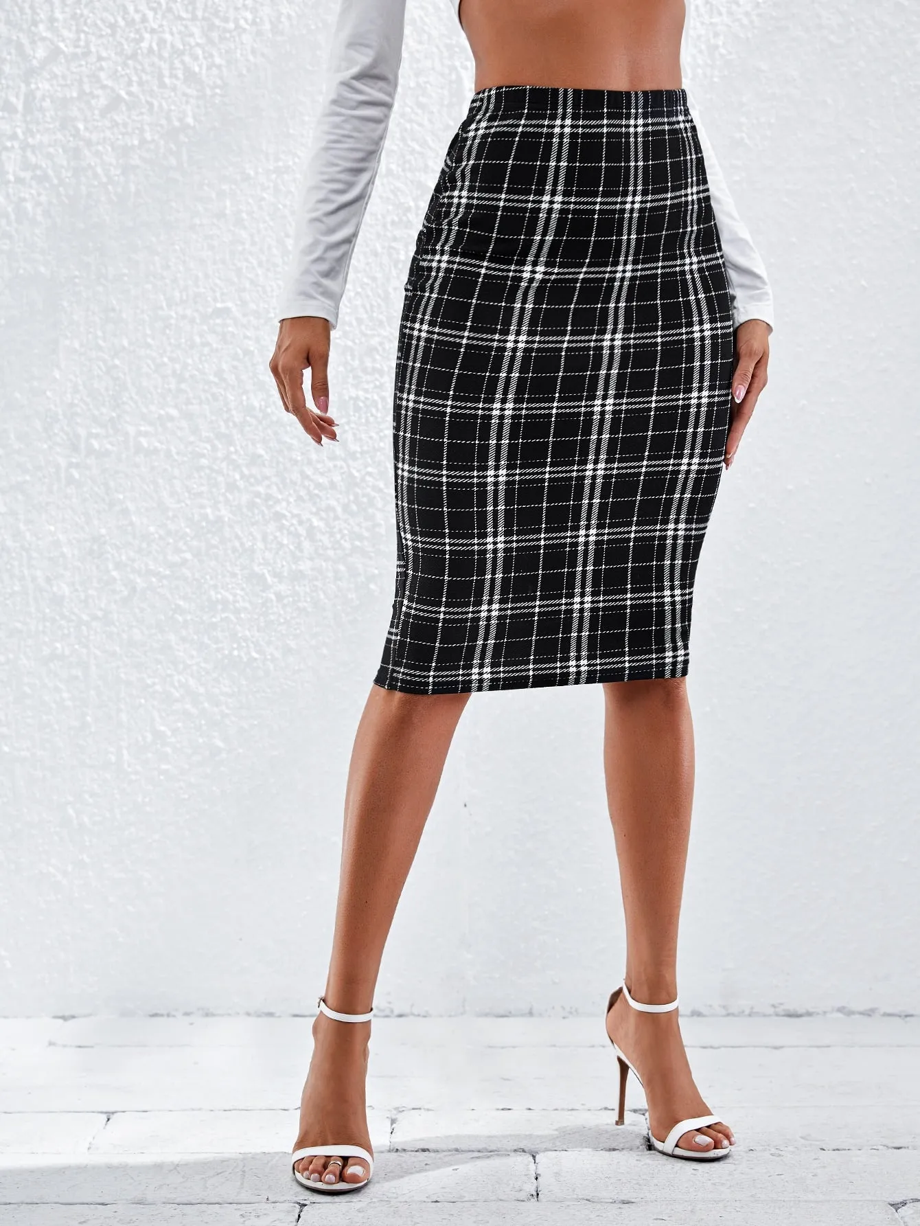 Elegant Plaid Natural Midi Women Skirt