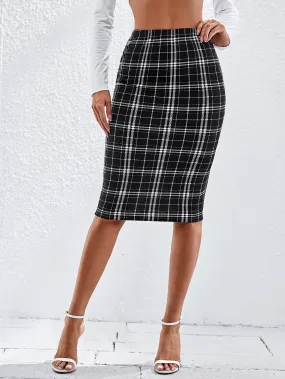 Elegant Plaid Natural Midi Women Skirt