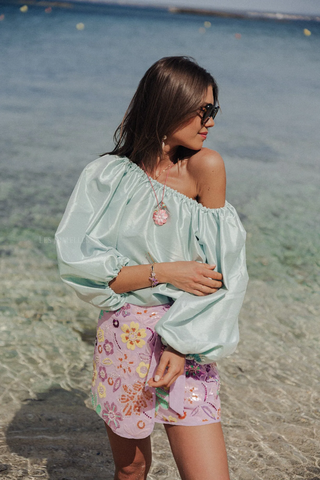 Ella off shoulder blouse pastel green