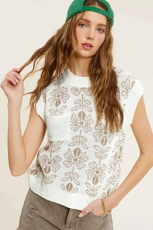 Flower Pattern Sleeveless Sweater Top • More Colors