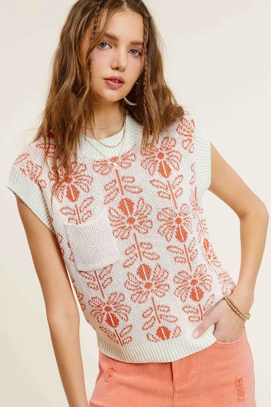 Flower Pattern Sleeveless Sweater Top • More Colors