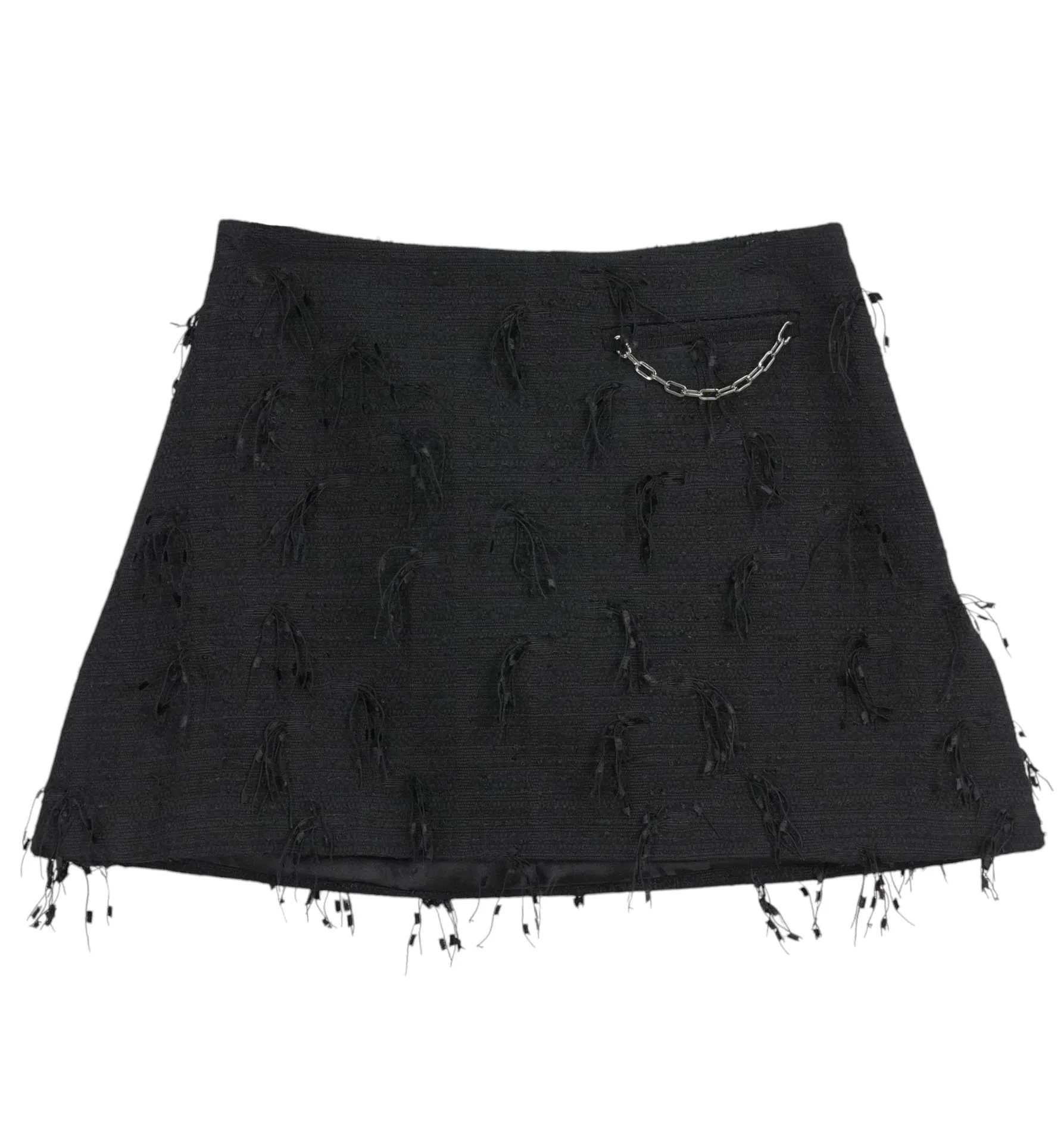 FRINGED TWEED MINI SKIRT / BLACK