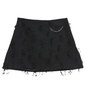 FRINGED TWEED MINI SKIRT / BLACK