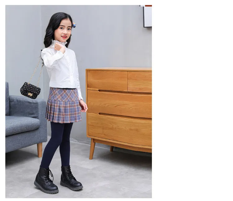 Girls Skirts-Pants Girl Leggings With Skirts Thin Patchwork Pantskirt Girl Plaid Princess Leggings Dance Pants Skirt Trousers