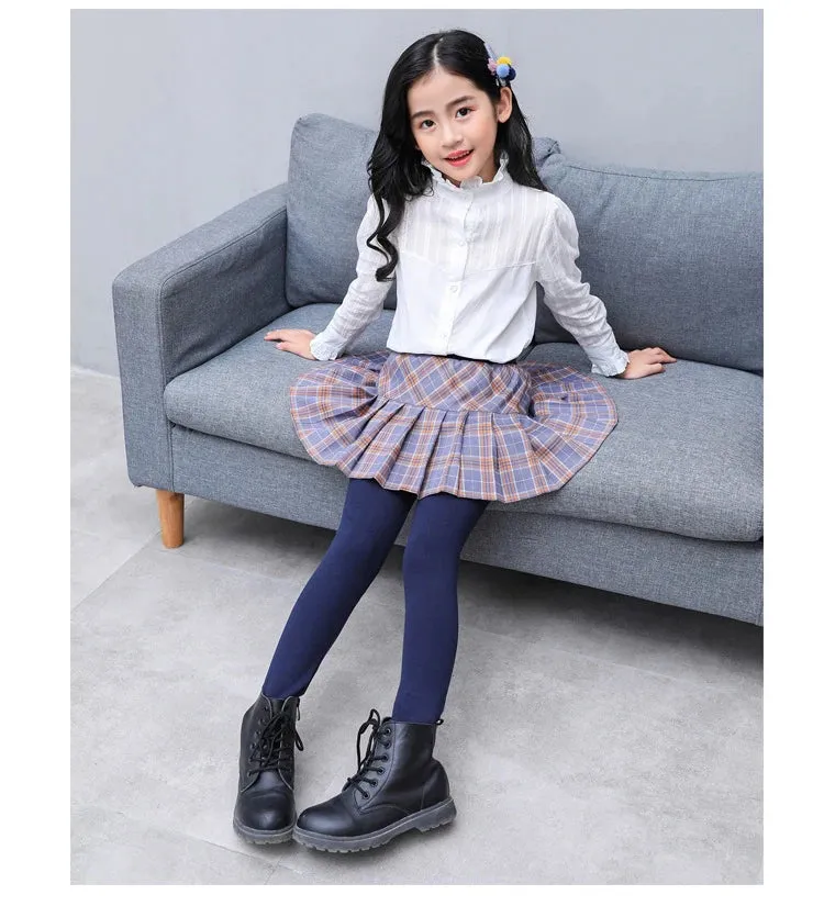 Girls Skirts-Pants Girl Leggings With Skirts Thin Patchwork Pantskirt Girl Plaid Princess Leggings Dance Pants Skirt Trousers