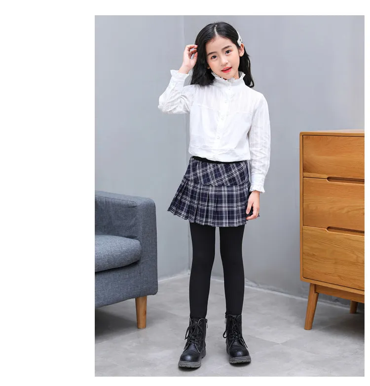 Girls Skirts-Pants Girl Leggings With Skirts Thin Patchwork Pantskirt Girl Plaid Princess Leggings Dance Pants Skirt Trousers