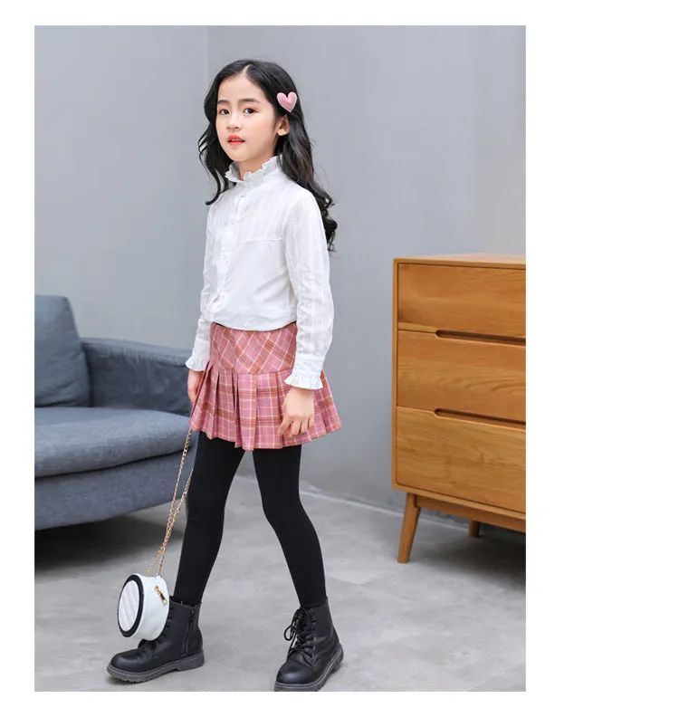 Girls Skirts-Pants Girl Leggings With Skirts Thin Patchwork Pantskirt Girl Plaid Princess Leggings Dance Pants Skirt Trousers