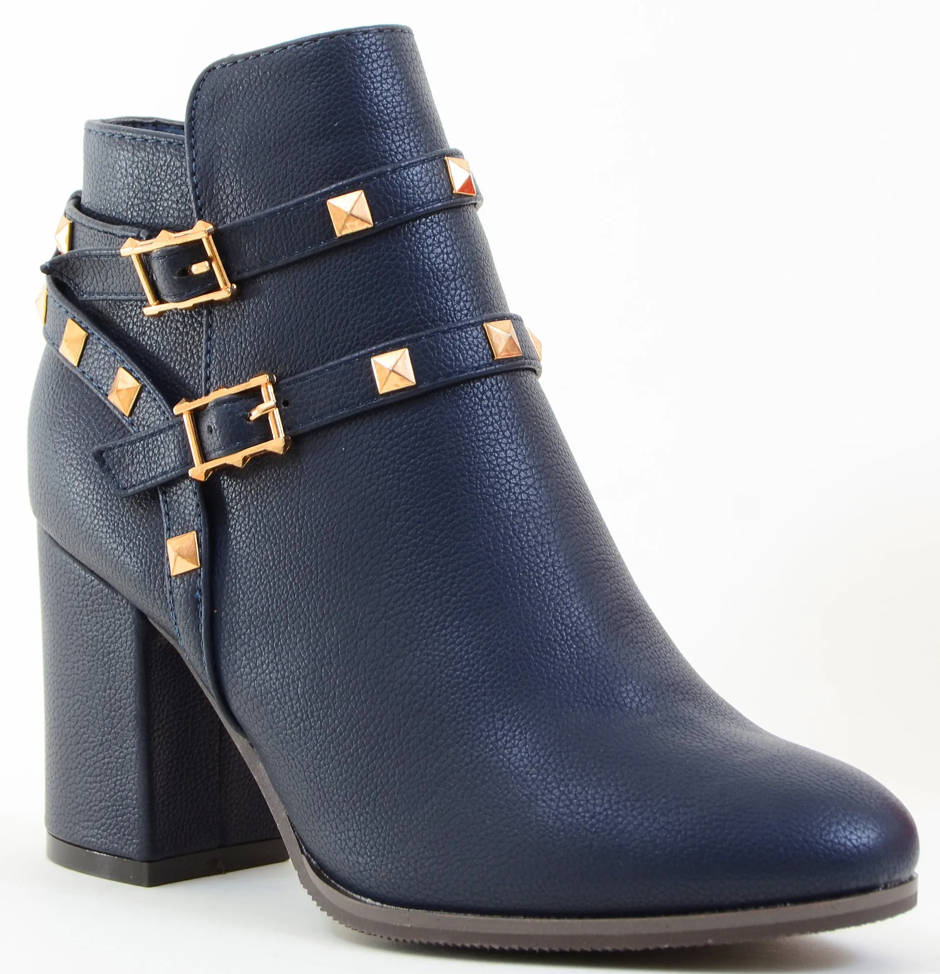 Gold Accent Buckle Vegan Leather Women's Ankle Booties