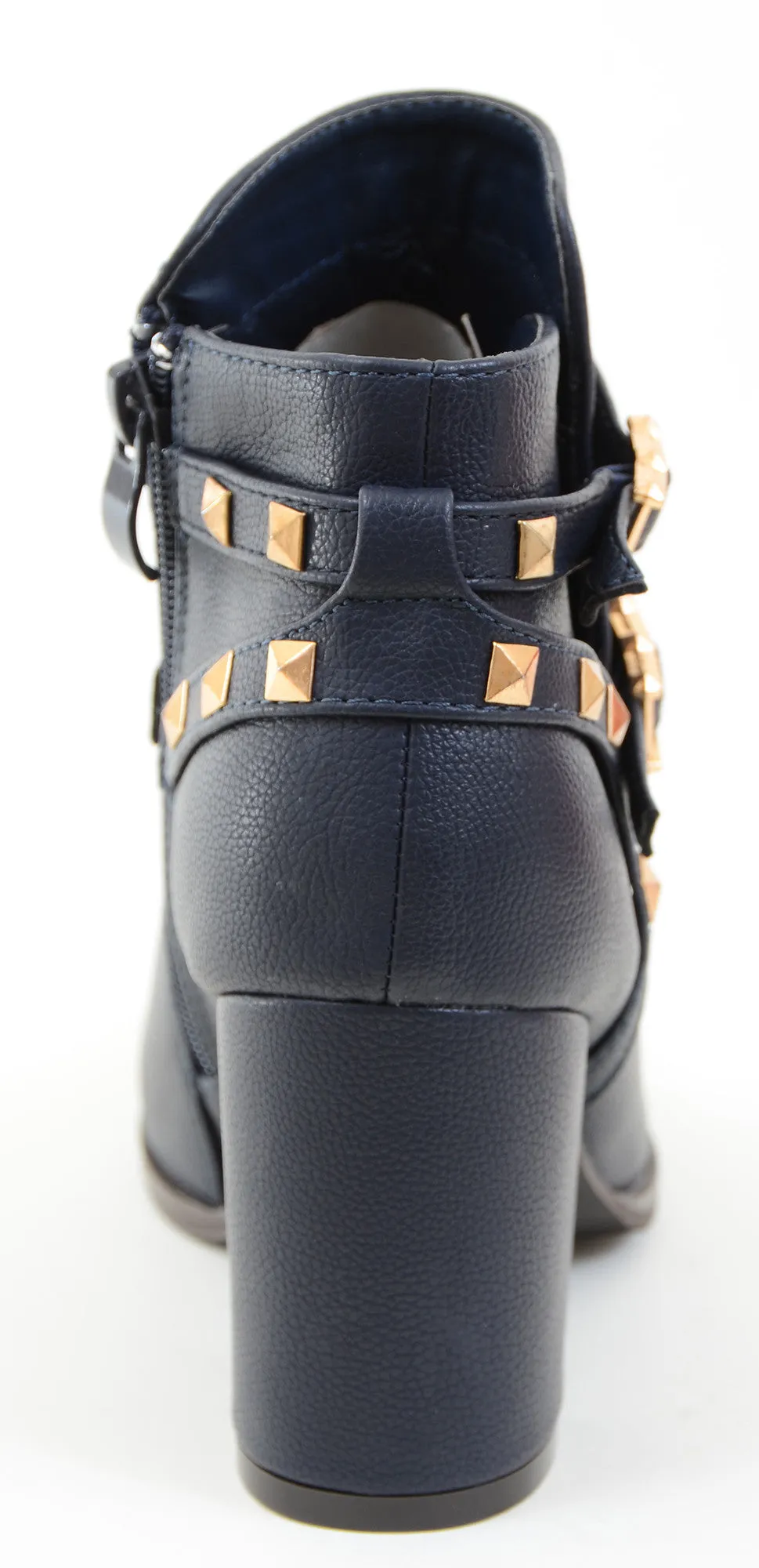 Gold Accent Buckle Vegan Leather Women's Ankle Booties