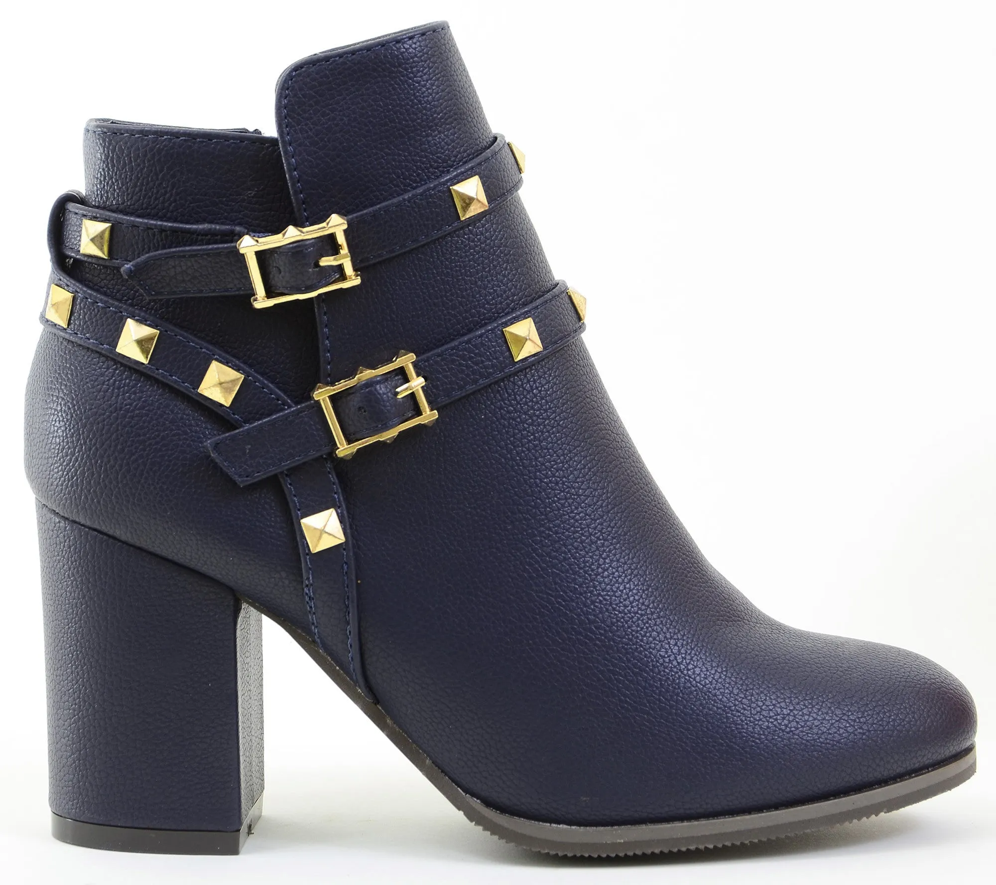 Gold Accent Buckle Vegan Leather Women's Ankle Booties