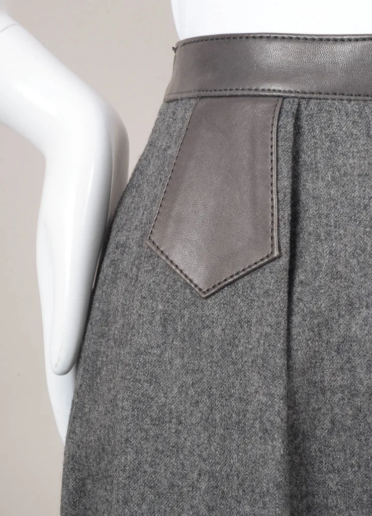 Grey Leather Trim Wool Pencil Skirt