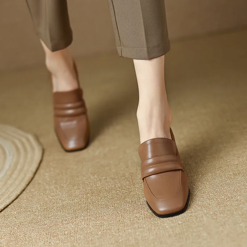 Indi Square Toe Brown Heeled Loafers