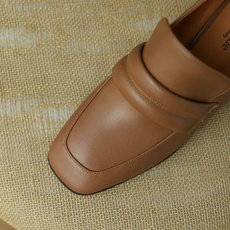 Indi Square Toe Brown Heeled Loafers