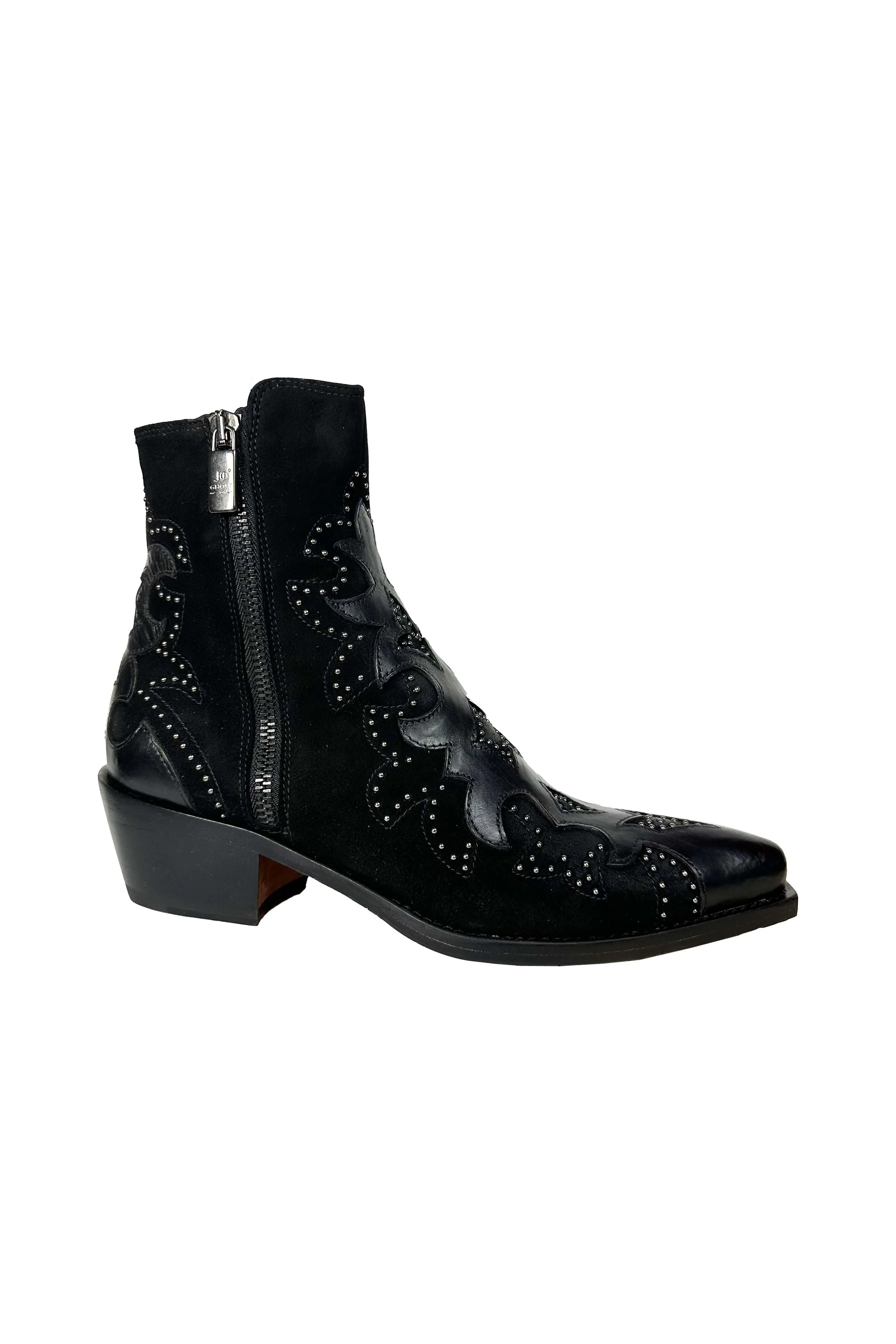 Jo Ghost Tanya 3307 Western Ankle Boot | Studded Washed Black