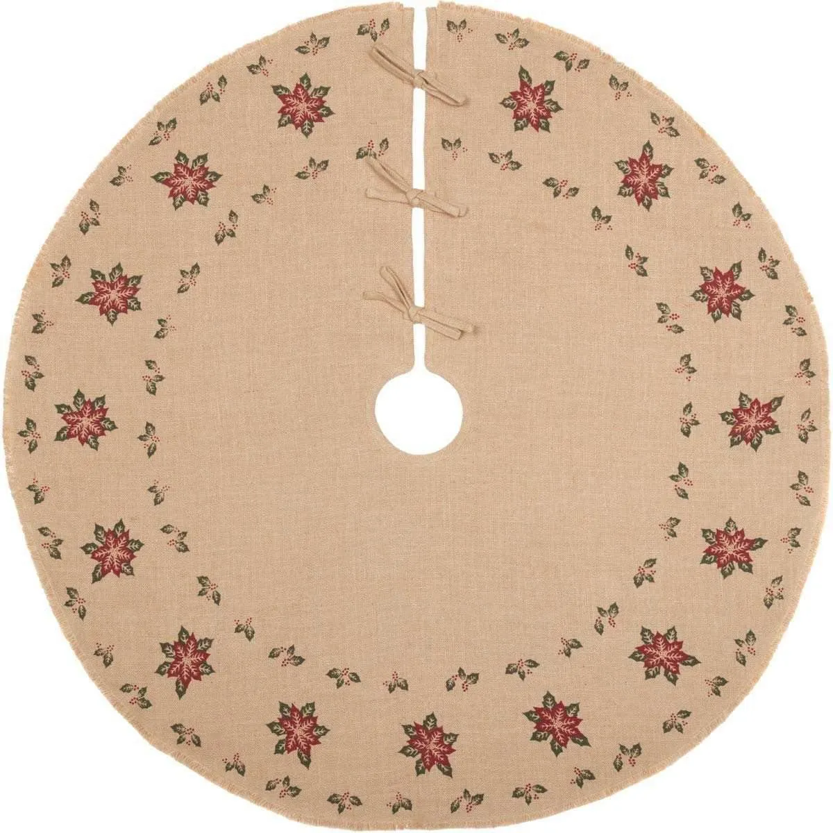 Jute Burlap Poinsettia Christmas Tree Skirt 48 VHC Brands